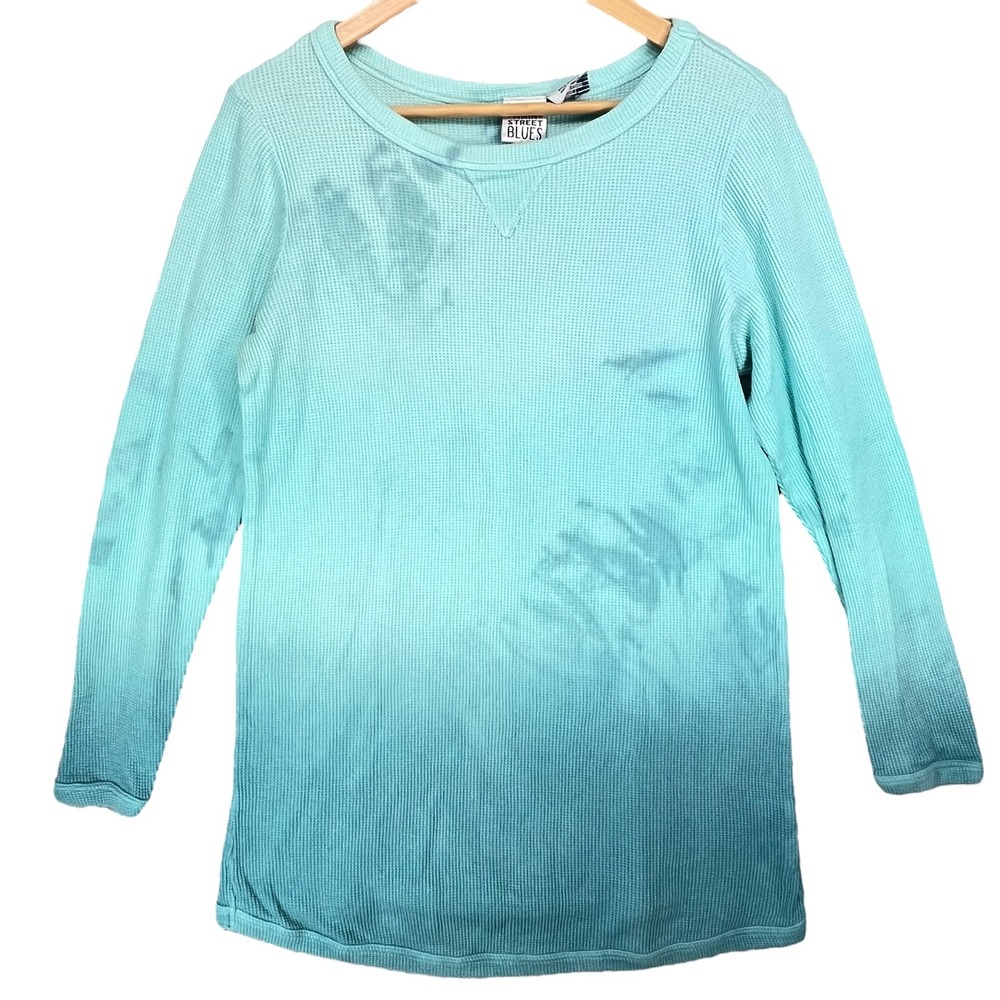 Main Street Blues Women's Blue Ombre Waffle Knit Long Sleeve Top Medium